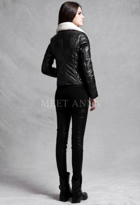 Aviator Leather Jacket for Women Genuine with Inside Fur