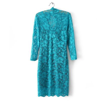 Fashion Lace Dress for Women with V neck collar and transparent shoulders