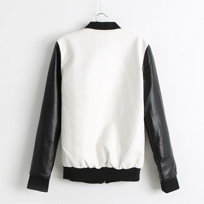 Baseball Style Leather Jacket for women with front pockets
