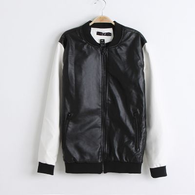 Baseball Style Leather Jacket for women with front pockets