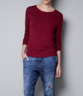 Simple pullover jumper for women with round collar and padded elbows