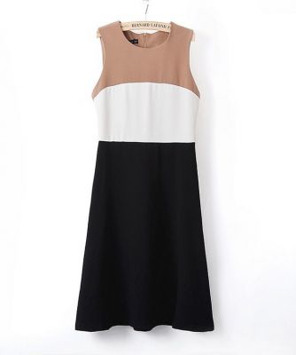 Sleeveless evening dress for women with Tricolor large stripe design