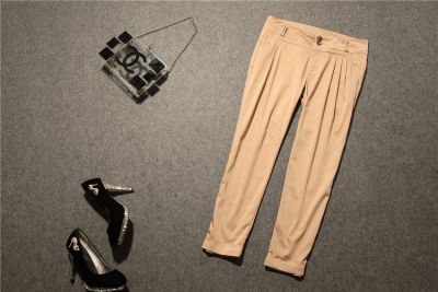 Women's casual pants with a pleats - beige or black