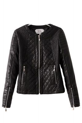 Padded Leather jacket for women with diagonal stitching 