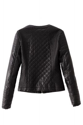 Padded Leather jacket for women with diagonal stitching 