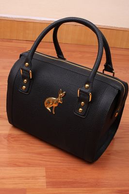 Faux leather handbag for women Vintage design with Gold rabbit badge