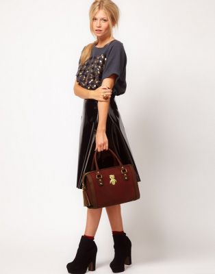 Faux leather handbag Retro Vintage Style for women Gold Owl badge