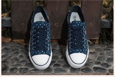 Low Top Sneakers for Women Canvas with Flower Dot Print
