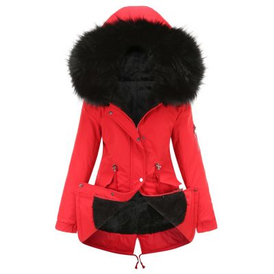 Winter coat with borg lining and big faux fur trim for women