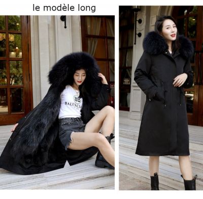 Long women's coat withremovable faux fur collar and lining