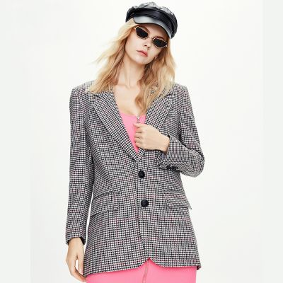 Women retro casual blazer with checks