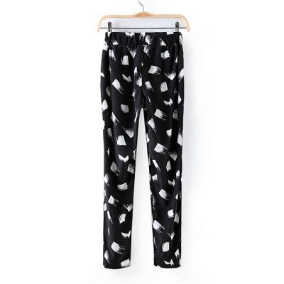 Women's Chiffon Summer Pants Trousers with White Squares Print