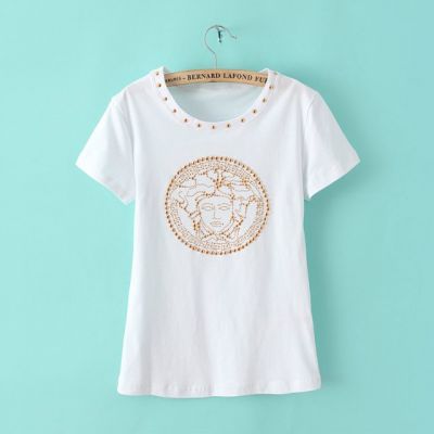 Women's T shirt with Gold Studded Medusa Design on Front