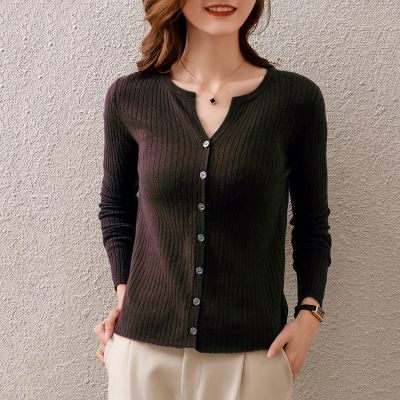 Women's Long Sleeve wool cardigan with buttons