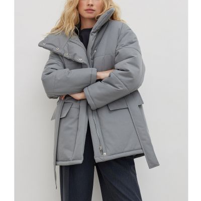 Women's mid-length coat with irregular buttons and cotton lining
