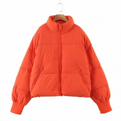 Women's Relaxed Fit Down-Filled Cotton Parka with Stand-Up Collar