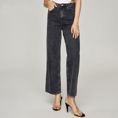 Women‘s wide leg jeans with high waist in dark grey