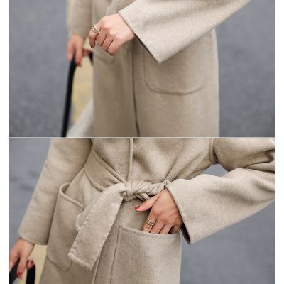 Wool blend coat with faux fur lined hood for women