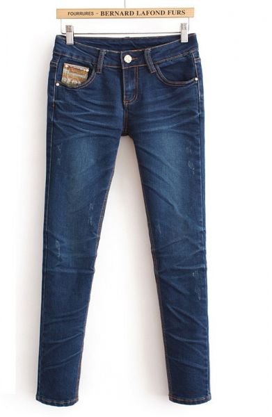 Skinny Jeans for women with tie dye fabric pocket - Denim blue