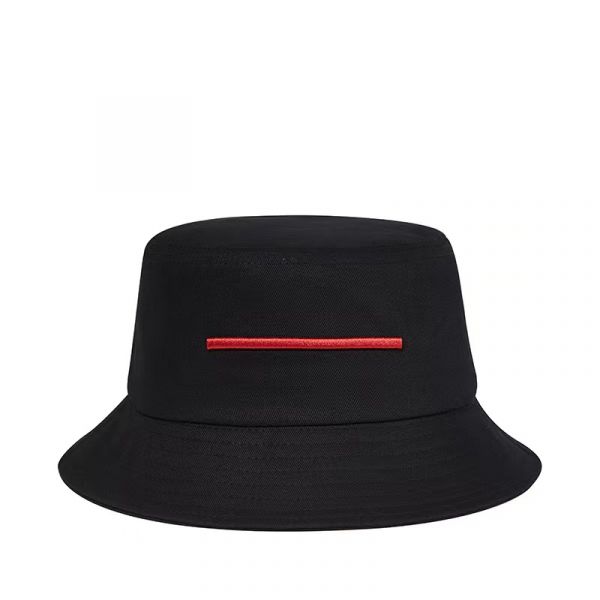 Embroidered striped bucket hat in black
