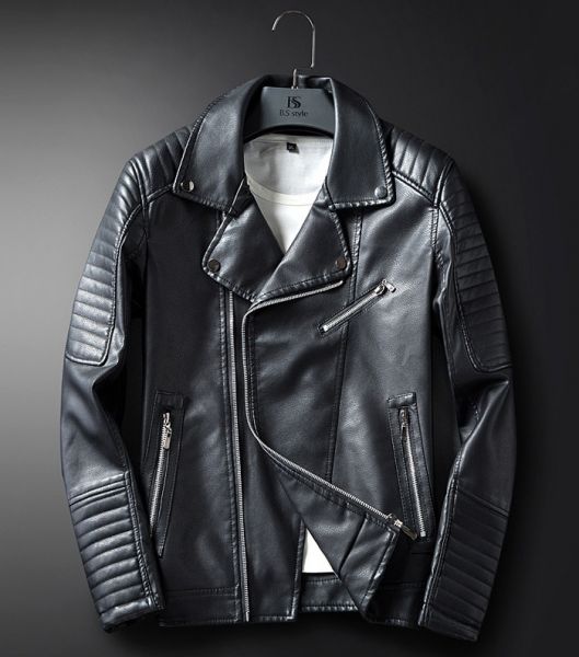 Biker leather jacket for men with padded shoulders and sleeves