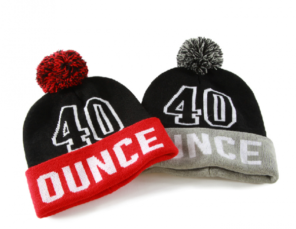 40 Ounce Winter Bobble Beanie Hat for Men or Women - Grey / Red