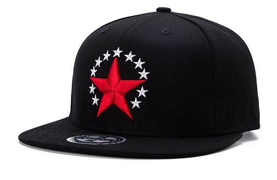Red Star Baseball Snapback Cap with White Stars Circle Embroidery