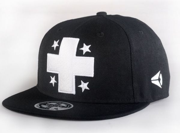 Embroidered Snapback Hip Hop Cap with White Cross and Stars Design