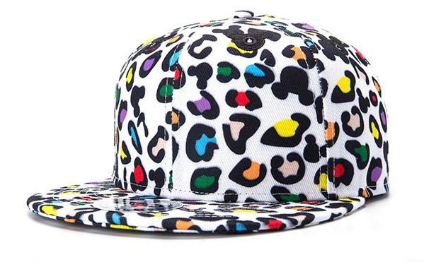Leopard Print White Snapback Cap with Multicolor Dots