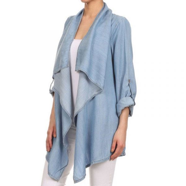 Poncho style denim shirt for women with long sleeves