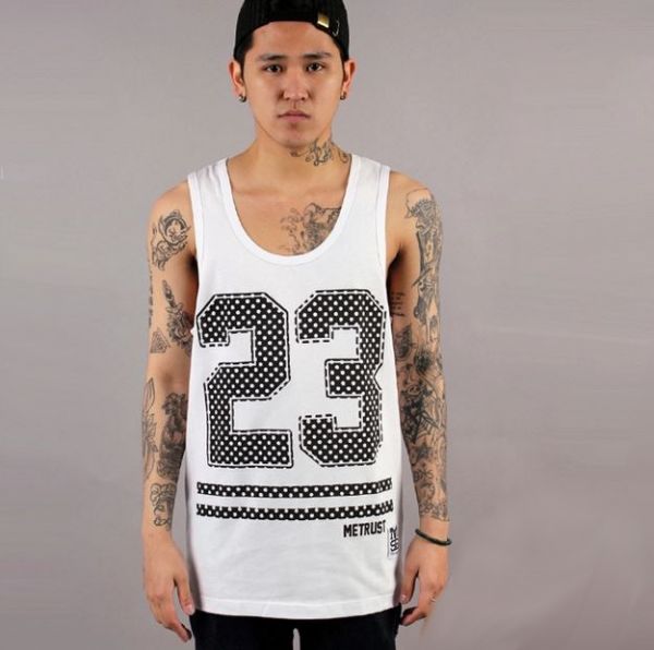 Sports Tanktop Basketball Jersey #23 T shirt - White and Black