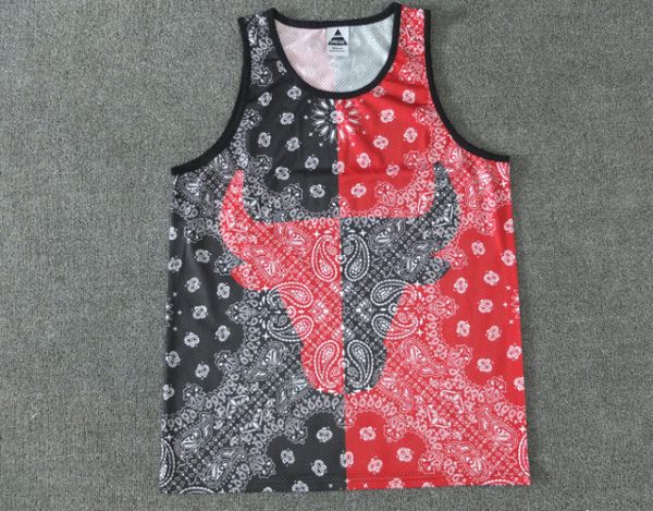Chicago Bulls Print Black and Red Mesh Tank top Jersey
