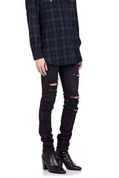 Destroyed Slim Jeans for Men with Ripped Holes