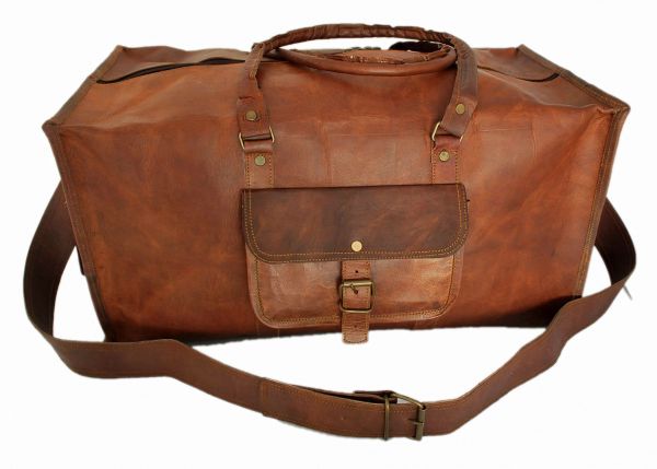 Vintage leather duffle bag sports style Square 18 inches