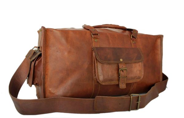 Vintage leather duffle bag sports style Square 20 inches