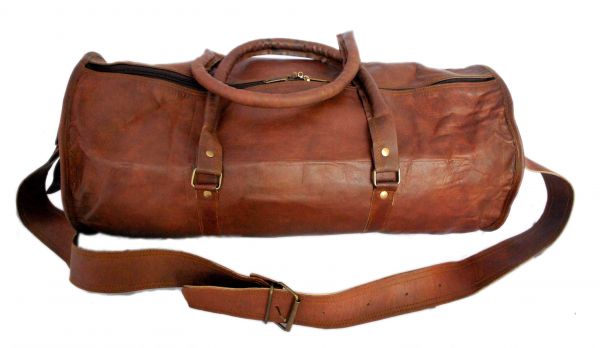 Vintage leather duffle bag sports style Round 20 inches