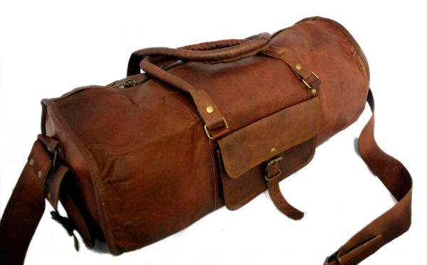 Vintage leather duffle bag sports style Round 22 inches
