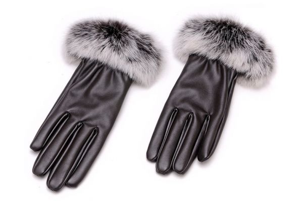 Women's leather gloves lined with real rabbit fur