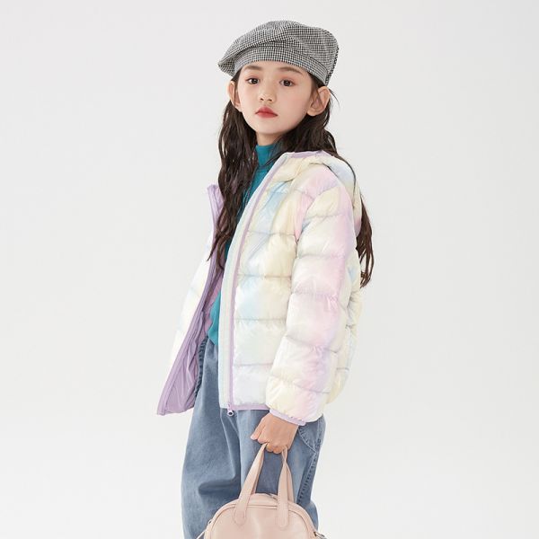 Hooded coat filled with white duck down for kids