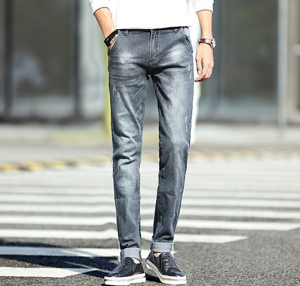 Slim jeans for men blue-gray with details scratches