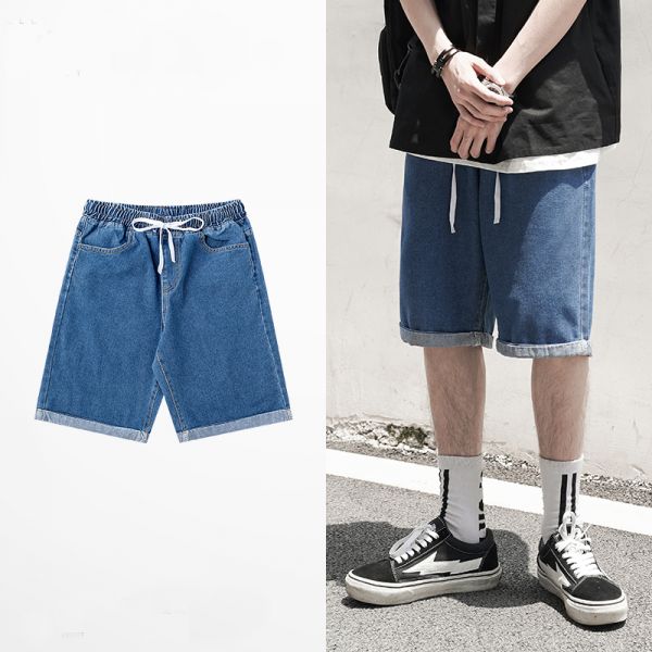 Loose baggy denim shorts with elasticated waist for men