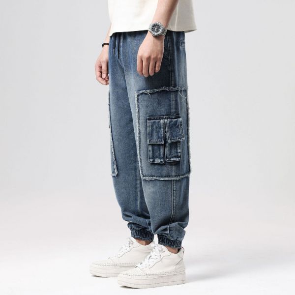 Loose jeans with elastic waist for men