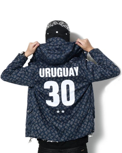 Hooded Windbreaker Jacket for Men Paisley and Uruguay Back #30