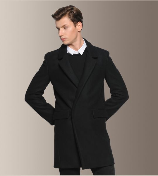 Men's Winter Wool Coat with Hidden Button Closure