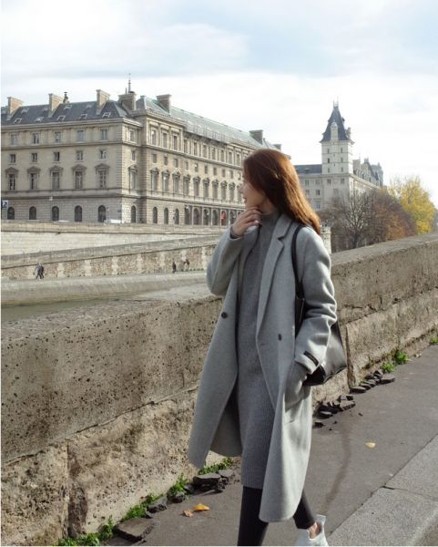 for single gray with Classic women button coat