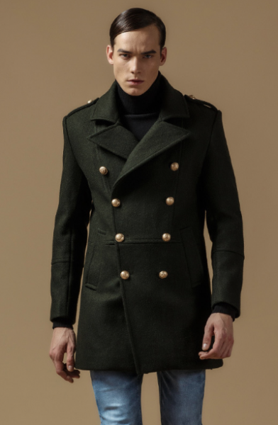 Classic Double Breasted Officer Coat for Men - Wool