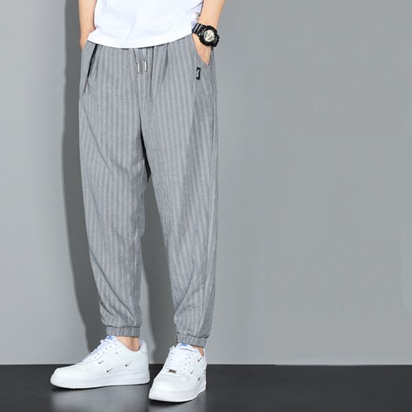 Men's Lightweight Quick-Dry Striped Drawstring Pants for Summer