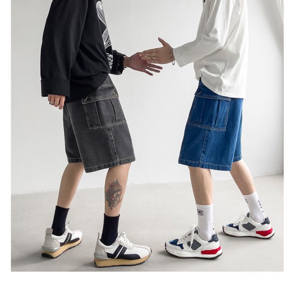 Men's oversize denim shorts with drawcord 