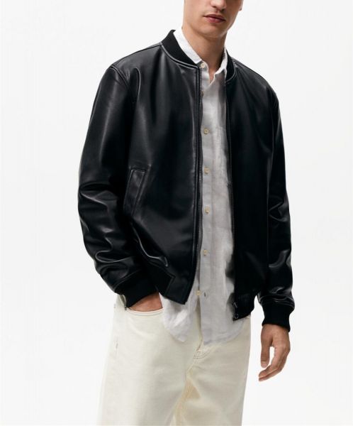 Men's Stand Collar Faux Leather Jacket