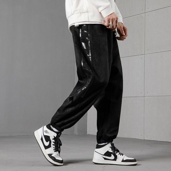 Men's suede sweatpants with elastic waist